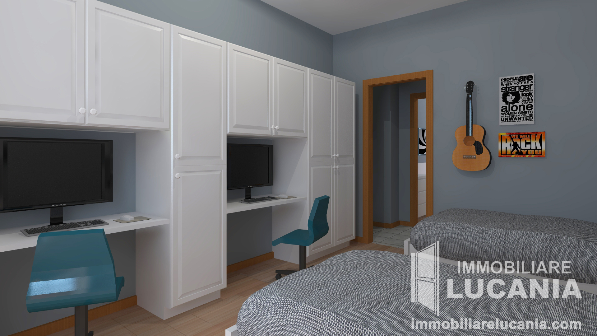 render camera con balcone