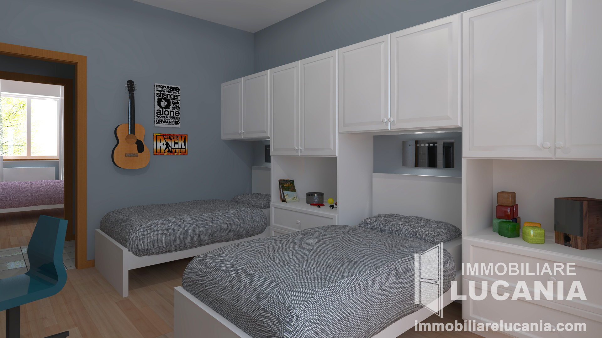 render camera con balcone